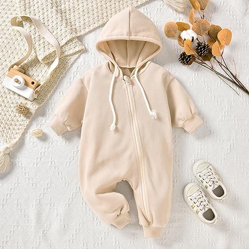 Unutiylo Unisex Baby Boys Girls Long Sleeve Infant Baby Zipper Hooded Jumpsuits - Image 3