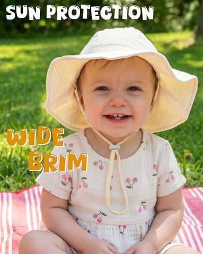 HONGTEYA Baby Sun Hat Muslin Wide Brim Toddler Girl Beach Bucket Hat - Image 3