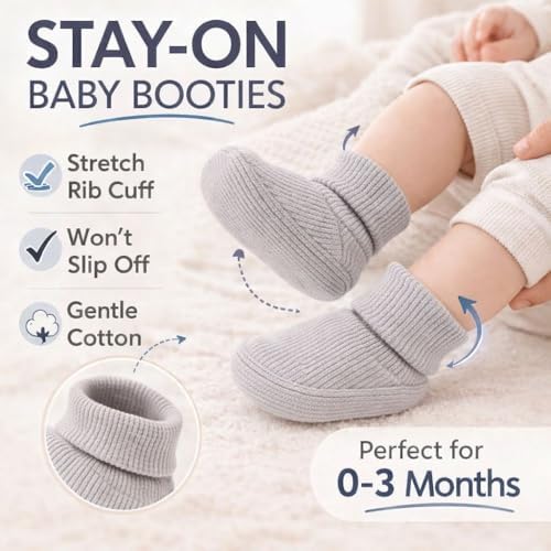 CEOBABY Baby Booties 0–3 Months, Newborn Shoes, Soft Cotton Infant Bootie Socks - Image 5