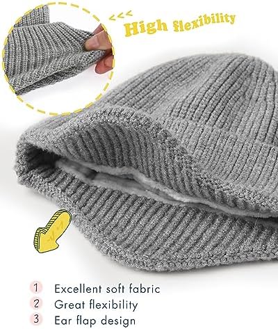 Camptrace Baby Toddler Winter Earflap Hat Fleece Lined Kid Pom Beanie - Image 2