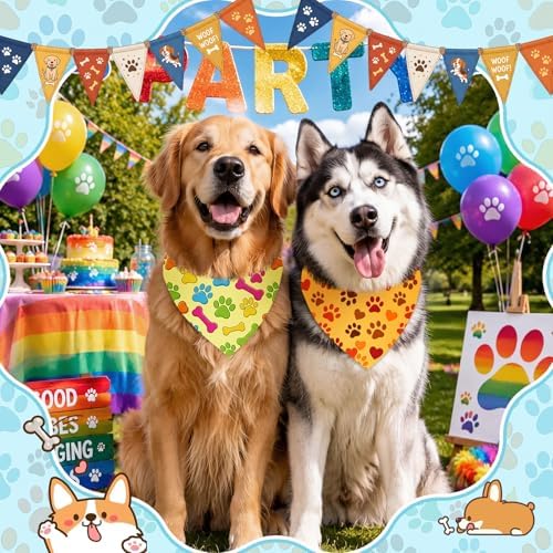 50 Pcs National Dog Day Dog Bandanas Bulk Pastel Paw Prints Pattern - Image 4