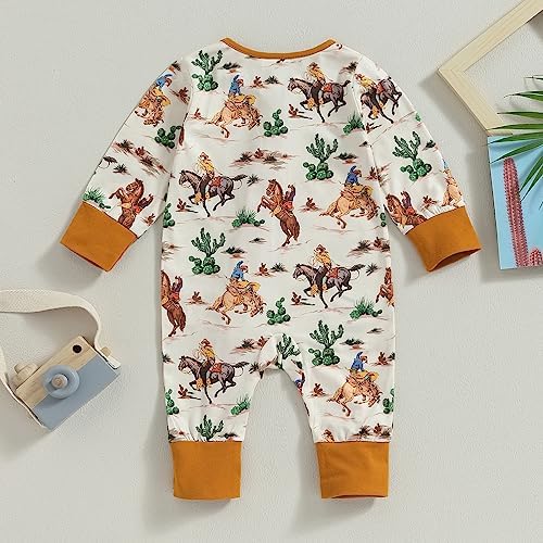 Western Baby Cowboy Clothes Neutral Zipped Fall Romper Outfit - Image 3