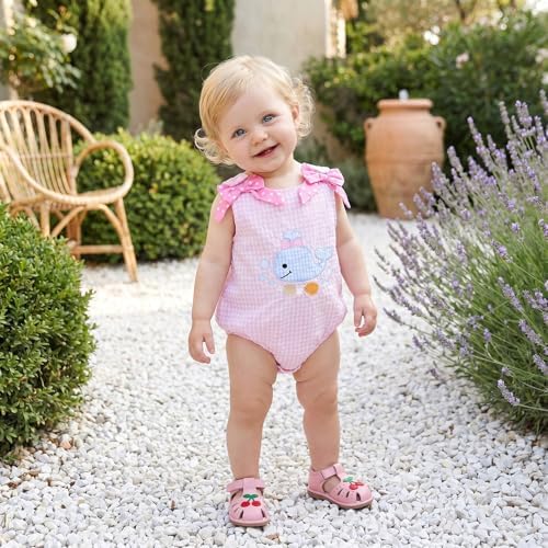 Newborn Baby Girl Summer Outfit Sleeveless Bubble Romper Gingham Bodysuit - Image 3