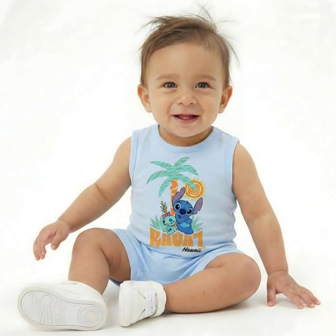 Disney Cars Pooh Mickey Stitch Baby Boys 2 Pack Romper - Image 4
