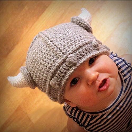 Baby Viking Knit Hat with Horns Barbarian Cute Beanie Hat Adult Crochet - Image 5