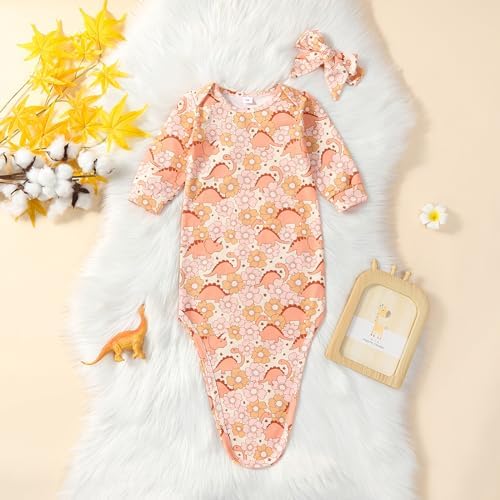 Newborn Baby Girl Floral Sleep Gown Headband Sleepwear Outfit - Image 5