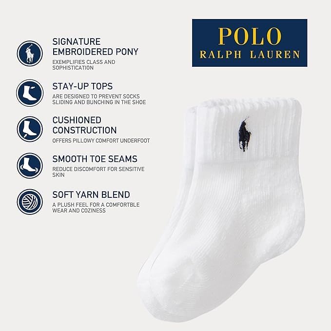 Polo Ralph Lauren Baby’s Classic Sport Ankle Socks, 6 Pair Pack, Soft Stretchy - Image 4