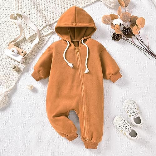 Unutiylo Unisex Baby Boys Girls Long Sleeve Infant Baby Zipper Hooded Jumpsuits - Image 3