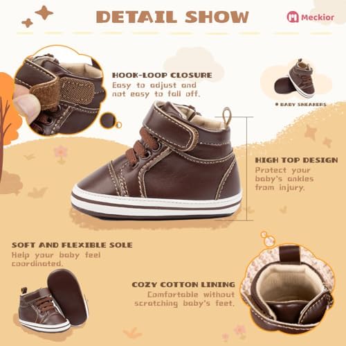 Meckior Toddler Baby Boys Girls High Tops Ankle Sneakers Soft Anti-Slip Sole PU - Image 5