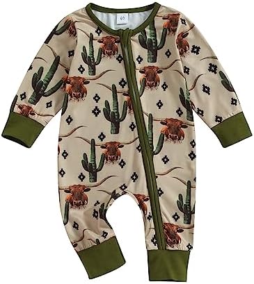 Western Baby Cowboy Clothes Neutral Zipped Fall Romper Outfit by SAYOO-Alljustforkids