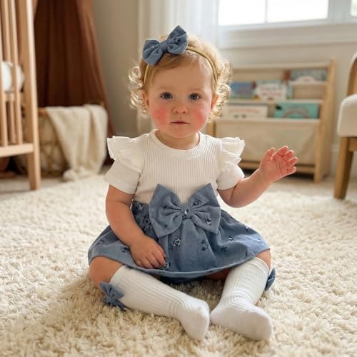 Giraropa Newborn Baby Girl Clothes Smocked Bubble Romper Dress + Socks + - Image 3
