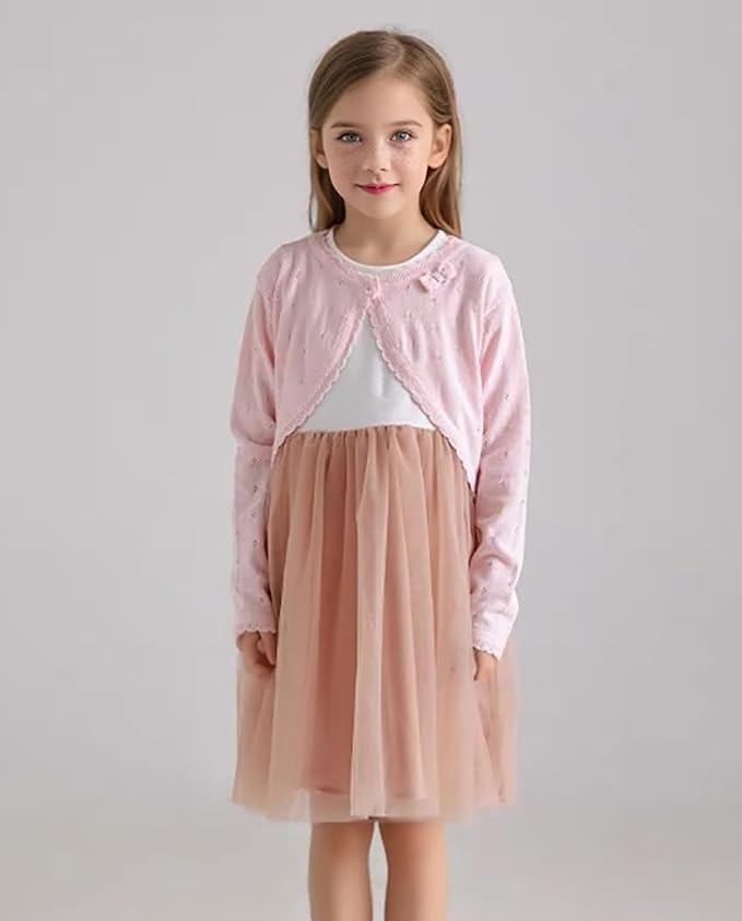 Toddler Girls Cardigan Sweater Bolero Shrug Baby Kids Long Sleeve Cropped Dress - Image 3