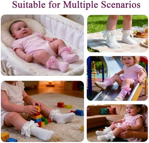 Baby Girl Socks, Ruffle Grip Bows, Toddler Newborn Infant, 6 Pairs - Image 6