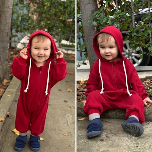 Unutiylo Unisex Baby Boys Girls Long Sleeve Infant Baby Zipper Hooded Jumpsuits - Image 2