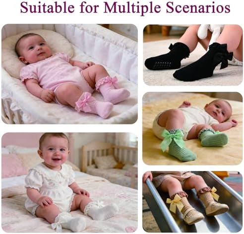 Baby Girl Socks, Ruffle Grip Bows, Toddler Newborn Infant, 6 Pairs - Image 6
