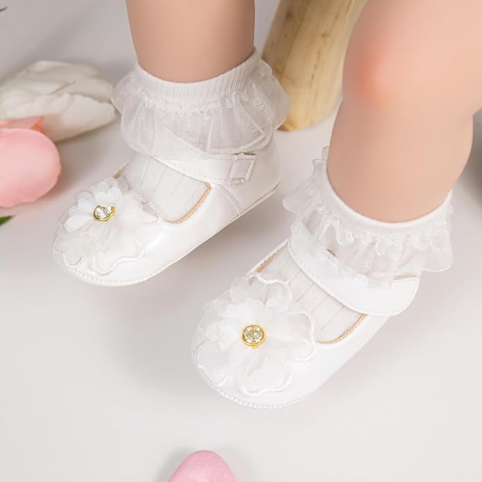Meckior Infant Baby Girls Soft Sole Bowknot Princess Wedding Dress Mary Jane - Image 2
