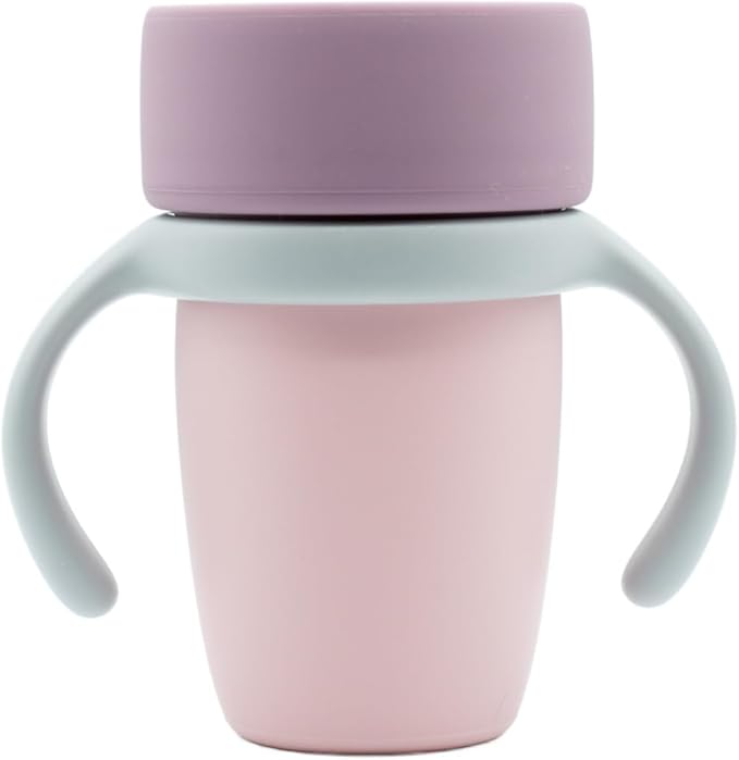WeeSprout Baby Training Cup - Silicone Sippy Cup with Removable Handles for Weaning Off Bottle - Transition Spill-Proof Toddler Cups - No-Spill Design (Pink/Purple/Light Gray)