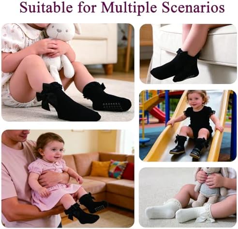 Baby Girl Socks, Ruffle Grip Bows, Toddler Newborn Infant, 6 Pairs - Image 2