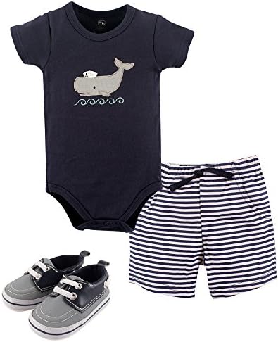 Hudson Baby Unisex Baby Cotton Bodysuit, Shorts and Shoe Set by HudsonBaby
