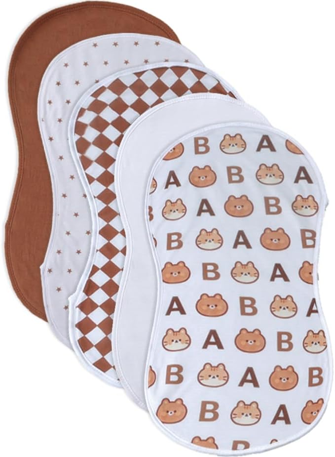 sleepyturtle Pack of 5, Baby Burp Cloths, Soft and Absorbent by sleepyturtle