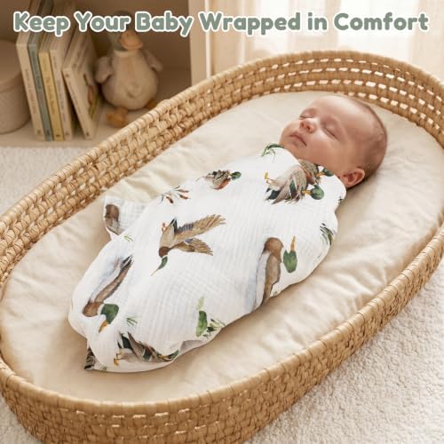 Muslin Swaddle Blankets for Girls Boys 2 Pack, Mallard Duck & Green - Image 2