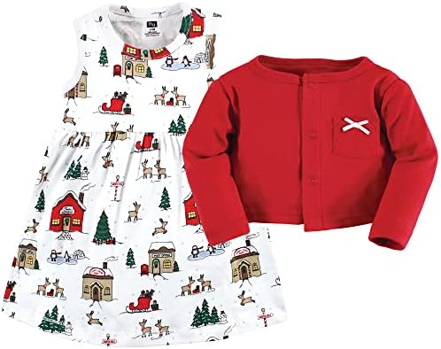 Hudson Baby Infant and Toddler Girls Cotton Dress and Cardigan Set - Image 3