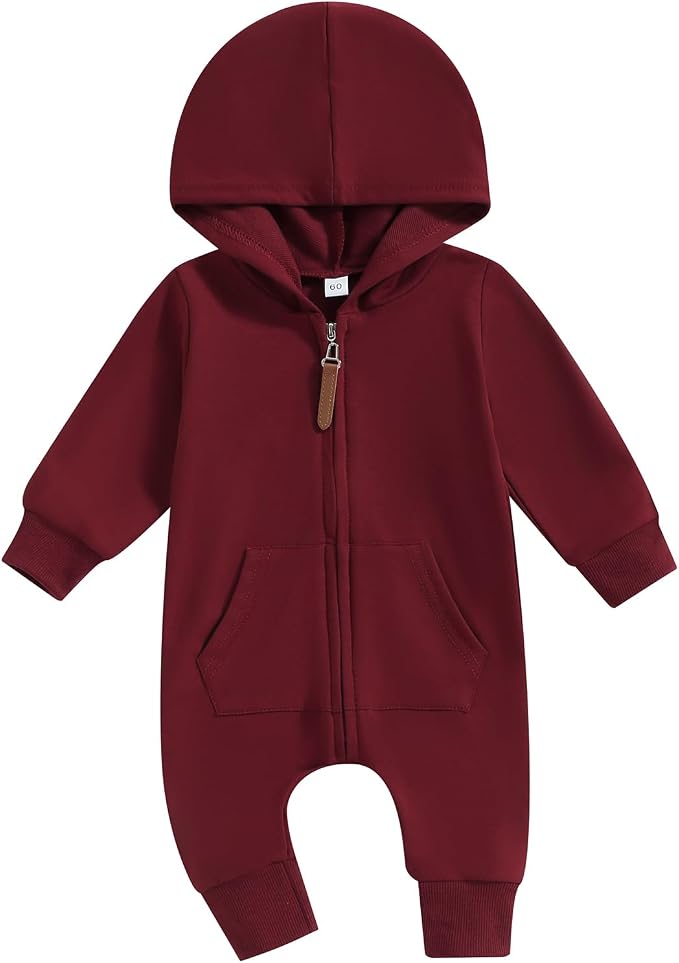 Infant Baby Boy Girl Clothes Solid Hoodie Romper Zip Up Long Sleeve Hooded by DNOMAID+YZARC