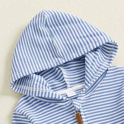 Newborn Infant Baby Boy Clothes Striped Waffle Knit Long Sleeve Zipper Hooded - Image 6