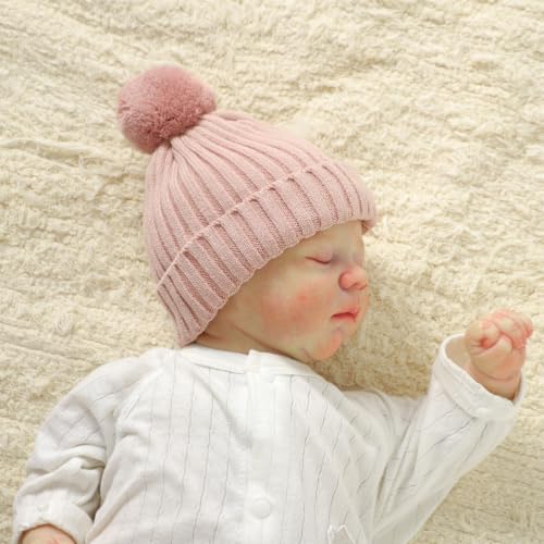 Baby Hats and Booties Set Newborn Knit Pompom Beanie Caps Shoes Winter - Image 3