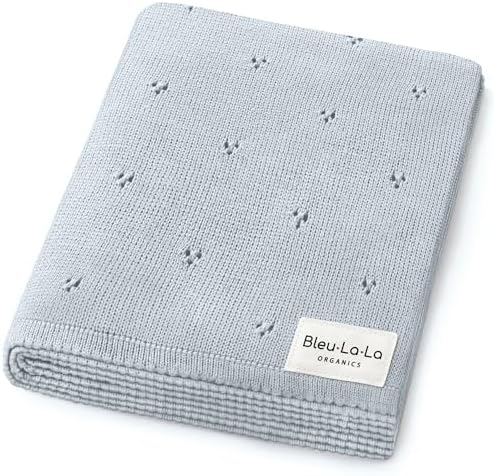 100% Luxury Organic Cotton Pointelle Knit Baby Quilt Blanket by BleuLaLa