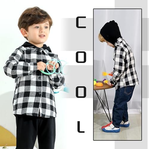 YOUNGER STAR Toddler Kids Boys Girls Flannel Hooded Plaid Shirt Button Baby Red - Image 2