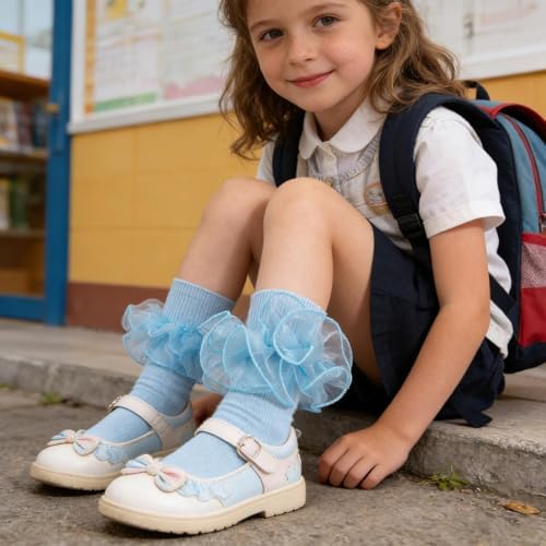 Baby Girls Ruffle Socks Double Layer Lace Turn Cuff Dress Socks - Image 6