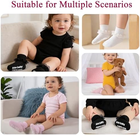 Baby Girl Ruffle Socks with Grips Lace Frilly Ankle Dress Socks - Image 6