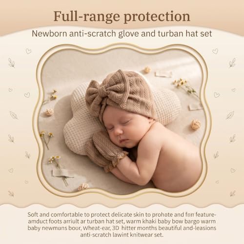 Newborn Baby Girl Hat Mittens Preemie Soft Hospital Bow Hats Beanie No Scratch - Image 4