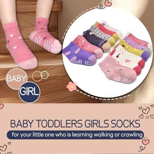 SkiBeaut Baby Toddlers Girls Socks, 12 Pairs Non Slip Kids Grips Toddler Grippy - Image 4