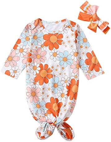 Newborn Baby Girl Floral Sleep Gown Headband Sleepwear Outfit by Merqwadd