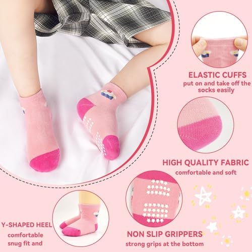 SkiBeaut Baby Toddlers Girls Socks, 12 Pairs Non Slip Kids Grips Toddler Grippy - Image 4