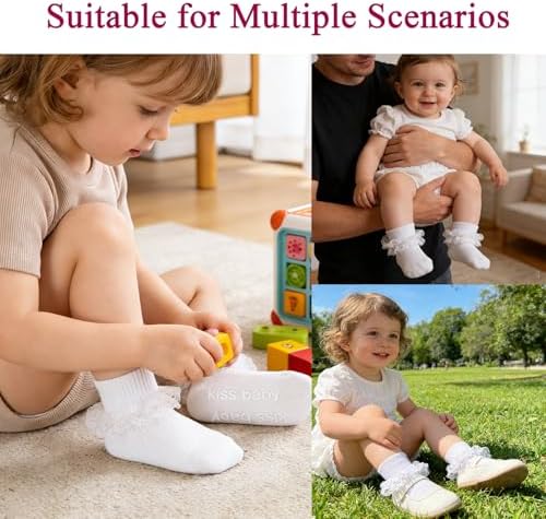 Baby Girl Ruffle Socks with Grips Lace Frilly Ankle Dress Socks - Image 2
