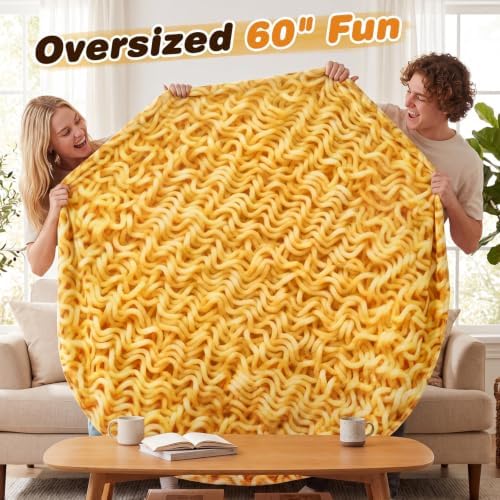SeaRoomy Ramen Noodles Blanket, Realistic Food Funny Round Blanket, 60 in - Image 2