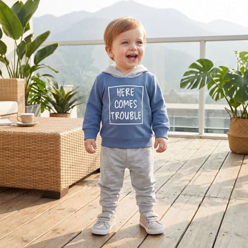 Infant Baby Boy Fall Winter Clothes Outfit Hooded Long Sweatshirt Pant Set - Image 3