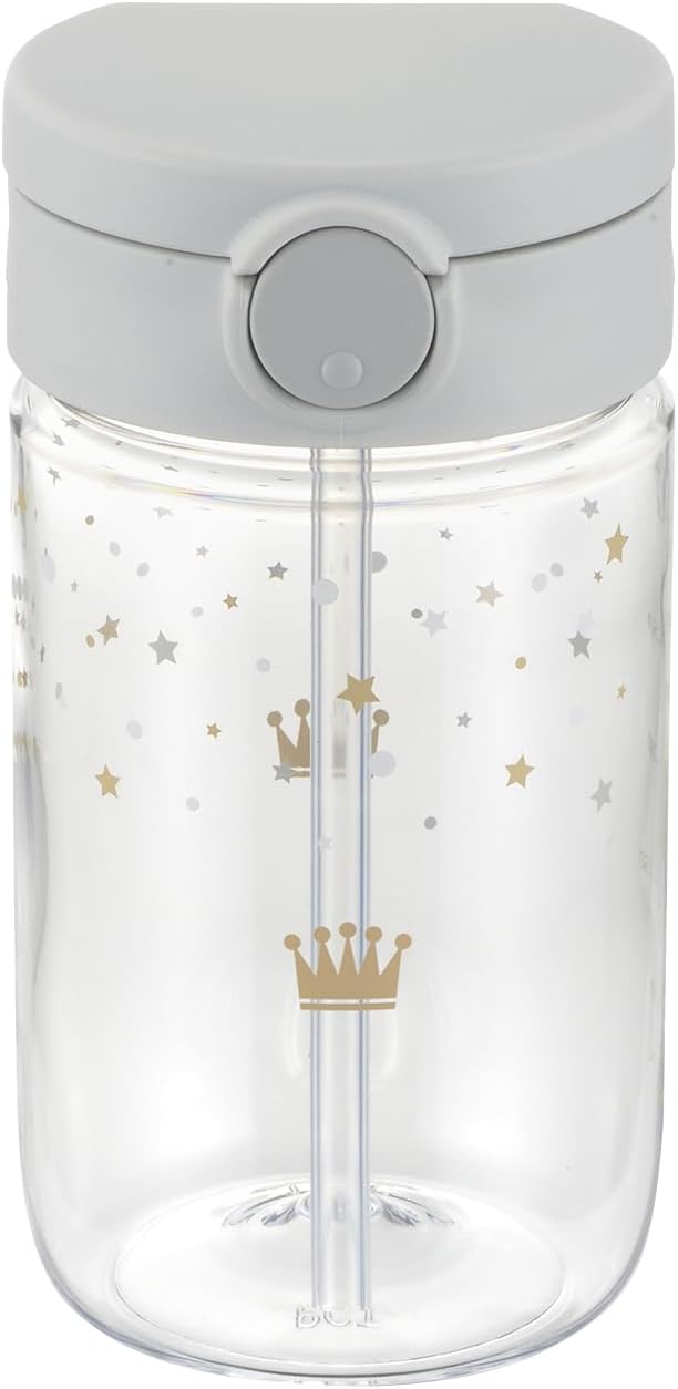 Richell On-the-Go Sippy Cup with Silicone Straw and Removable Handles, 10 oz, Easy Grip for Infant-Toddlers Sparkle Crown, Light Gray