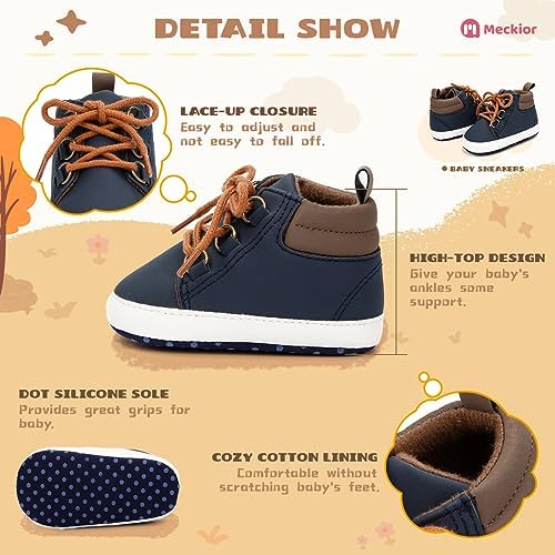 Meckior Toddler Baby Boys Girls High Tops Ankle Sneakers Soft Anti-Slip Sole PU - Image 5