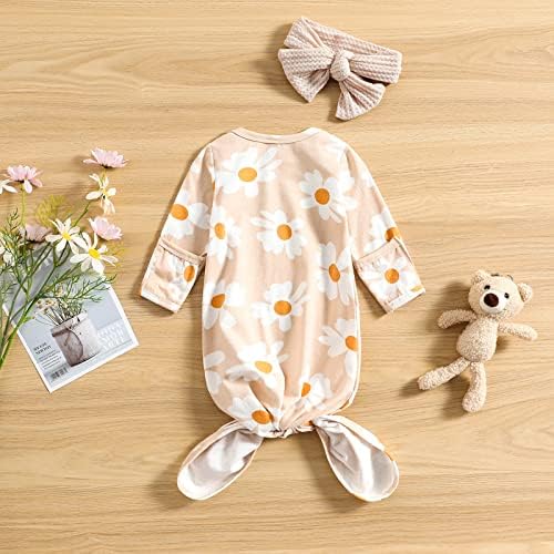 Newborn Baby Girl Floral Sleep Gown Headband Sleepwear Outfit - Image 2