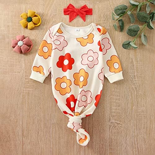 Newborn Baby Girl Floral Sleep Gown Headband Sleepwear Outfit - Image 6