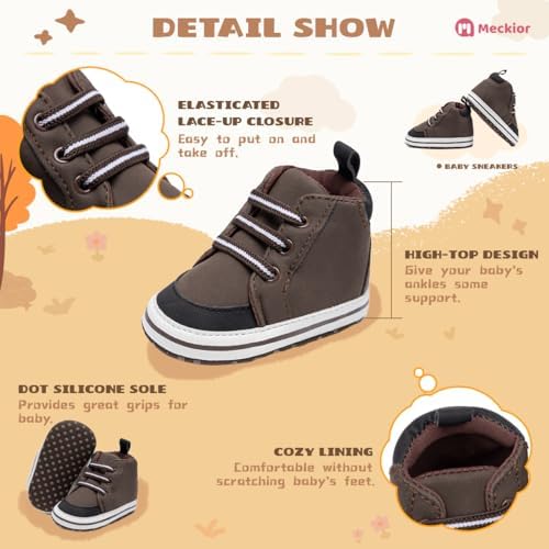Meckior Toddler Baby Boys Girls High Tops Ankle Sneakers Soft Anti-Slip Sole PU - Image 5