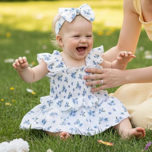 YOUNGER TREE Baby Girl Clothes Ruffle Romper Boho Dress Summer Cake Smash - Image 3
