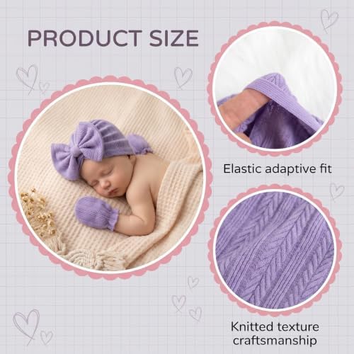Newborn Baby Girl Hat Mittens Preemie Soft Hospital Bow Hats Beanie No Scratch - Image 6