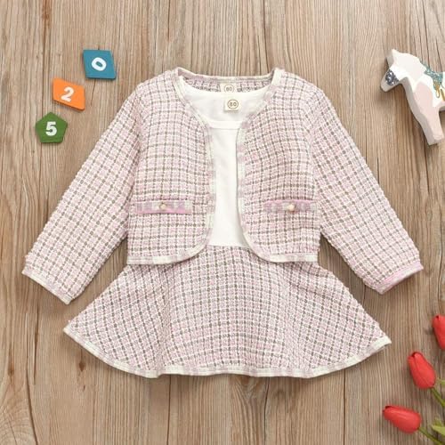 Toddler Kids Baby Girls Plaid Skirt Set Cardigan Jacket Coat + Tutu Dress Set - Image 2