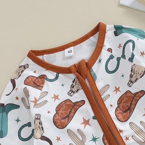 Western Baby Cowboy Clothes Neutral Zipped Fall Romper Outfit - Image 5