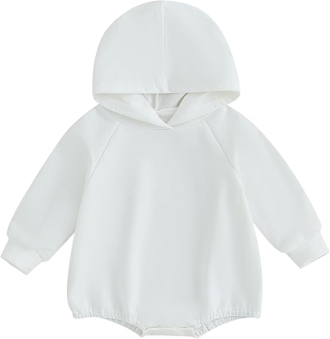 Newborn Baby Girl Boy Hoodie Romper Solid Long Sleeve Hooded Sweatshirt by Unknown